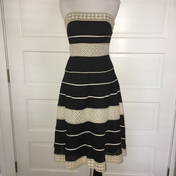 Ann Taylor Dresses & Skirts - Ann Taylor Black Tan Strapless Dress 4P Lace